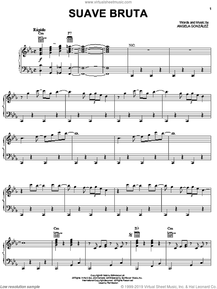 Suave Bruta sheet music for voice, piano or guitar by Angela González, intermediate skill level