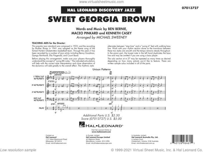 Sweet Georgia Brown (arr. Michael Sweeney) (COMPLETE) sheet music for jazz band by Michael Sweeney, Ben Bernie, Ben Bernie, Kenneth Casey, and Maceo Pinkard, Kenneth Casey and Maceo Pinkard, intermediate skill level