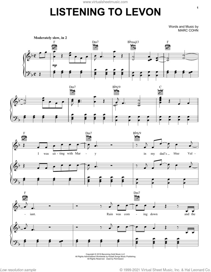 Listening To Levon sheet music for voice, piano or guitar by Marc Cohn, intermediate skill level