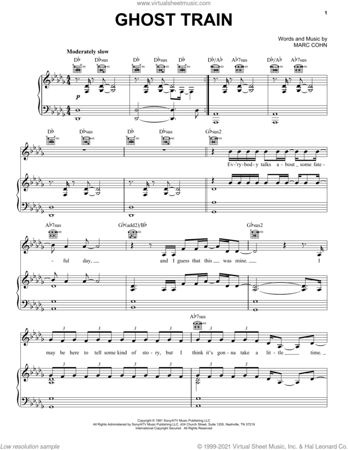 Ghost Train sheet music for voice, piano or guitar by Marc Cohn, intermediate skill level