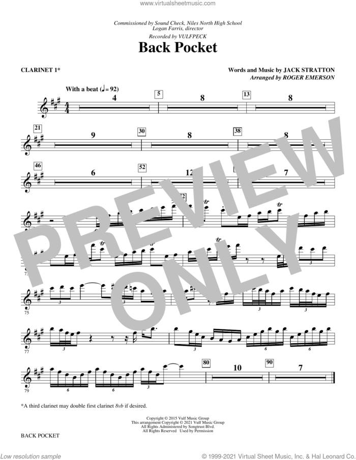 Back Pocket (arr. Roger Emerson) (complete set of parts) sheet music for orchestra/band by Roger Emerson, Jack Stratton and Vulfpeck, intermediate skill level