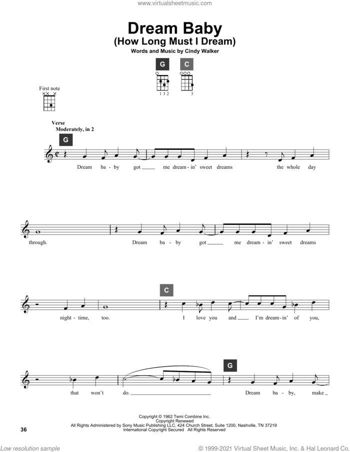 Dream Baby (How Long Must I Dream) sheet music for ukulele solo (ChordBuddy system) by Roy Orbison and Cindy Walker, intermediate ukulele (ChordBuddy system)