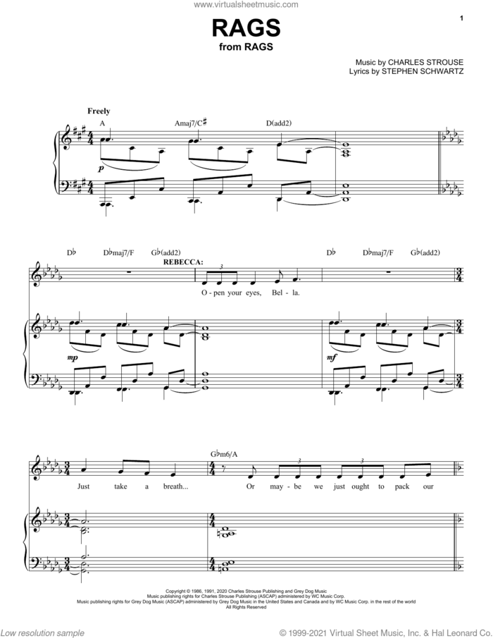 Rags (from Rags: The Musical) sheet music for voice and piano by Stephen Schwartz & Charles Strouse, Charles Strouse and Stephen Schwartz, intermediate skill level
