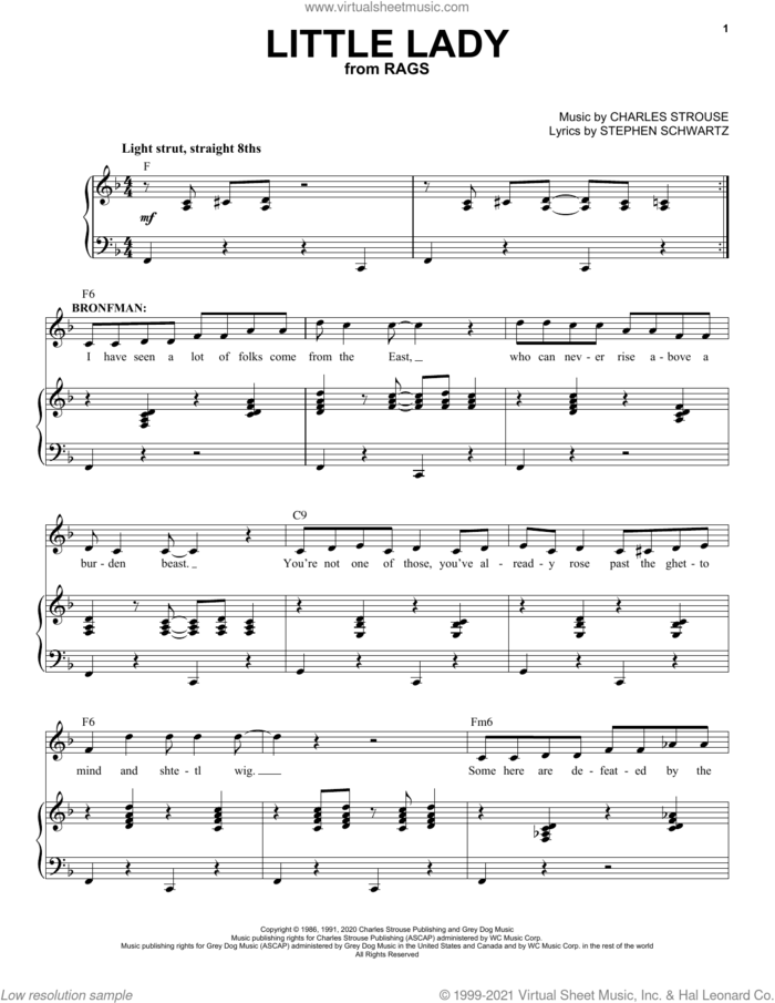 Little Lady (from Rags: The Musical) sheet music for voice and piano by Stephen Schwartz & Charles Strouse, Charles Strouse and Stephen Schwartz, intermediate skill level