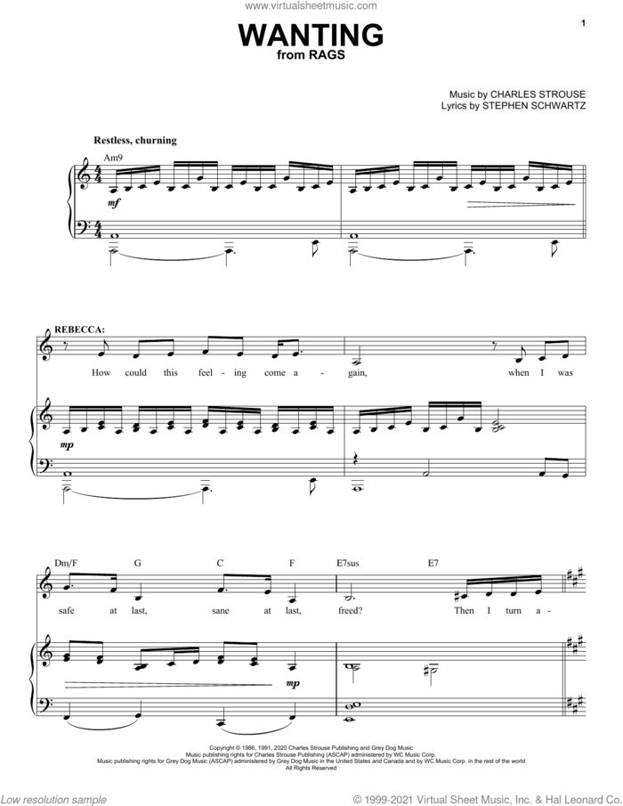Wanting (from Rags: The Musical) sheet music for voice and piano by Stephen Schwartz & Charles Strouse, Charles Strouse and Stephen Schwartz, intermediate skill level