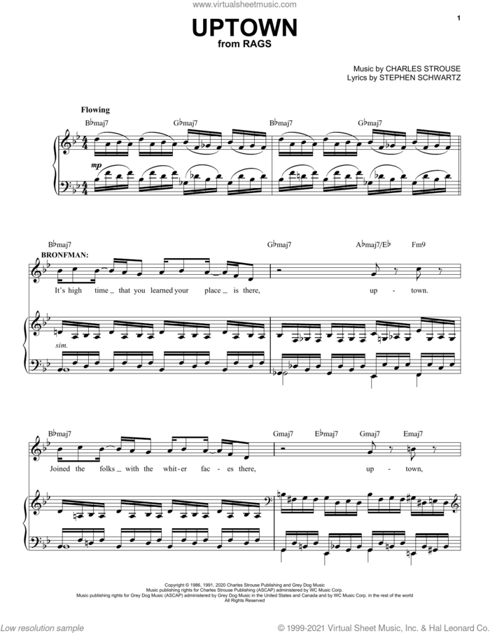 Uptown (from Rags: The Musical) sheet music for voice and piano by Stephen Schwartz & Charles Strouse, Charles Strouse and Stephen Schwartz, intermediate skill level