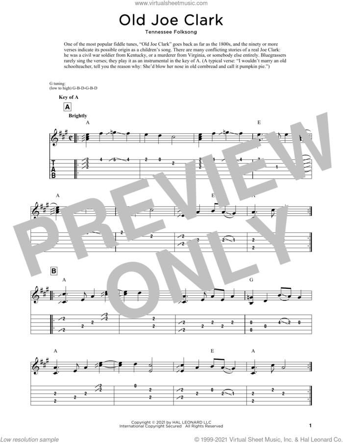 Old Joe Clark sheet music for dobro solo  and Fred Sokolow, easy skill level