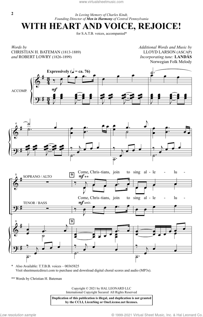 With Heart And Voice, Rejoice! sheet music for choir (SATB: soprano, alto, tenor, bass) by Lloyd Larson, Christian H. Bateman, Landas and Robert Lowry, intermediate skill level