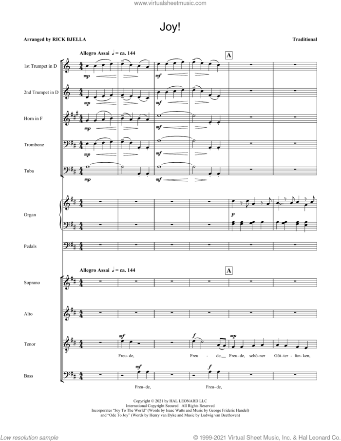 Joy! (COMPLETE) sheet music for orchestra/band by Ludwig van Beethoven, George Frideric Handel, Henry van Dyke, Isaac Watts and Richard Bjella, intermediate skill level