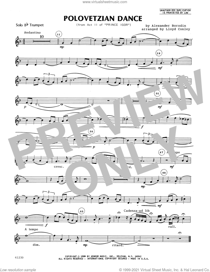 Polovetzian Dance (from Act II of 'Prince Igor') (complete set of parts) sheet music for trumpet and piano by Lloyd Conley and Alexander Borodin, classical score, intermediate skill level