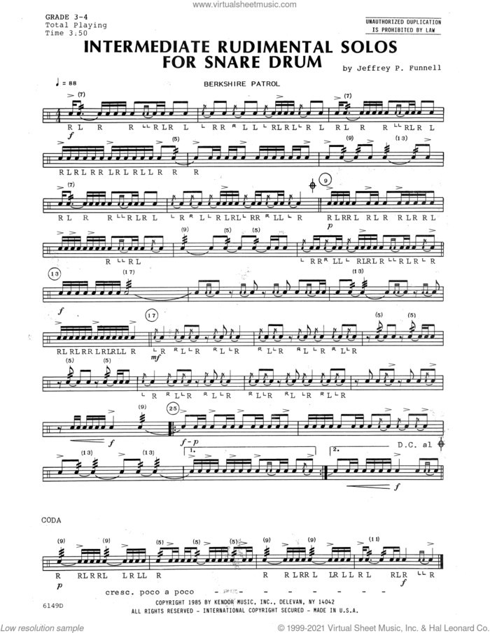 Intermediate Rudimental Solos For Snare Drum sheet music for percussions by Jeffrey P. Funnell, intermediate skill level