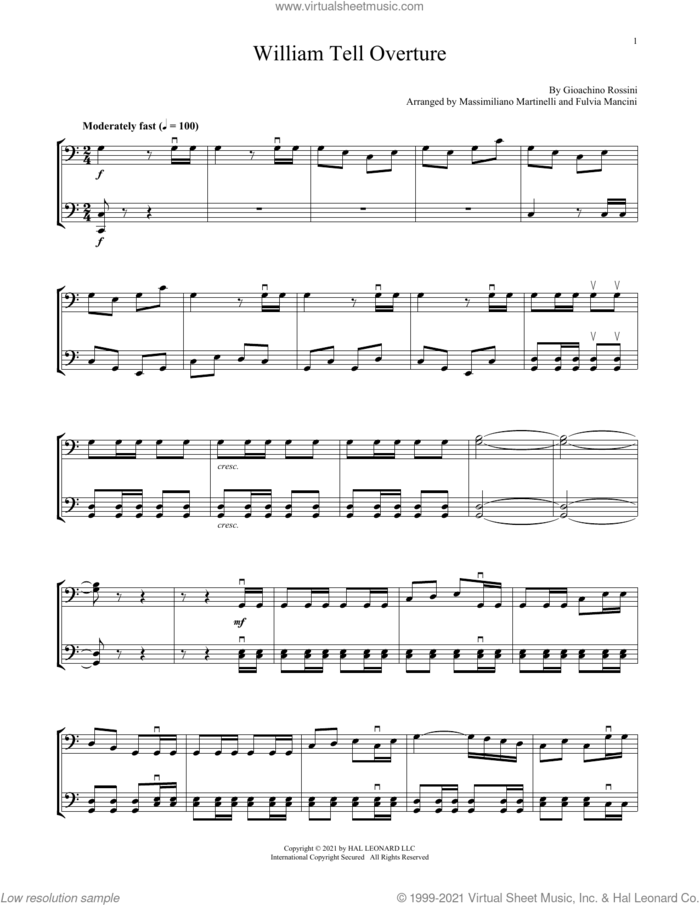 William Tell Overture sheet music for two cellos (duet, duets) by Gioacchino Rossini, Fulvia Mancini, Massimiliano Martinelli and Mr. & Mrs. Cello, classical score, intermediate skill level