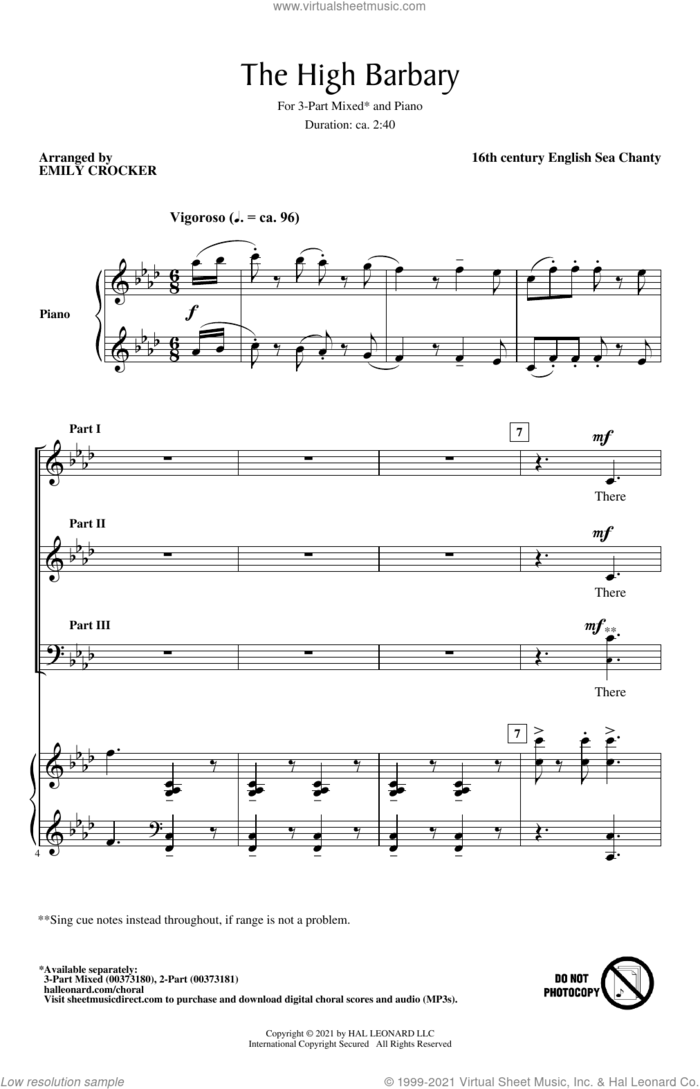 The High Barbary (arr. Emily Crocker) sheet music for choir (3-Part Mixed) by Anonymous, Emily Crocker and Miscellaneous, intermediate skill level