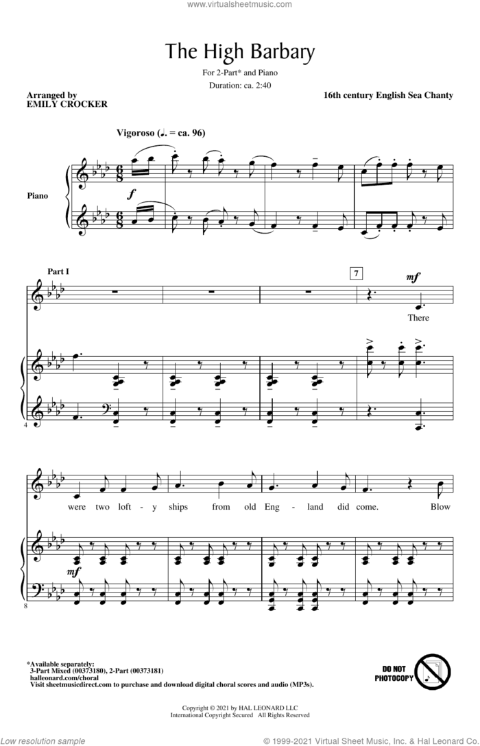 The High Barbary (arr. Emily Crocker) sheet music for choir (2-Part) by Anonymous, Emily Crocker and Miscellaneous, intermediate duet