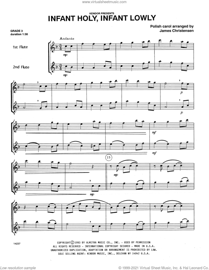 Infant Holy, Infant Lowly (arr. James Christensen) sheet music for two flutes  and James Christensen, intermediate duet