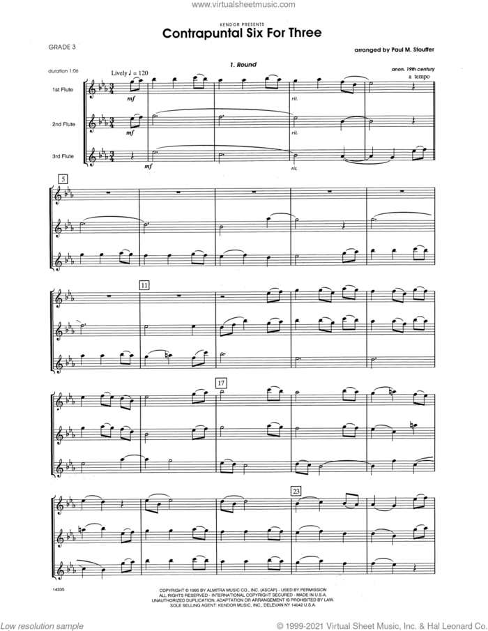 Contrapuntal Six For Three (COMPLETE) sheet music for flute trio by Paul M. Stouffer, classical score, intermediate skill level