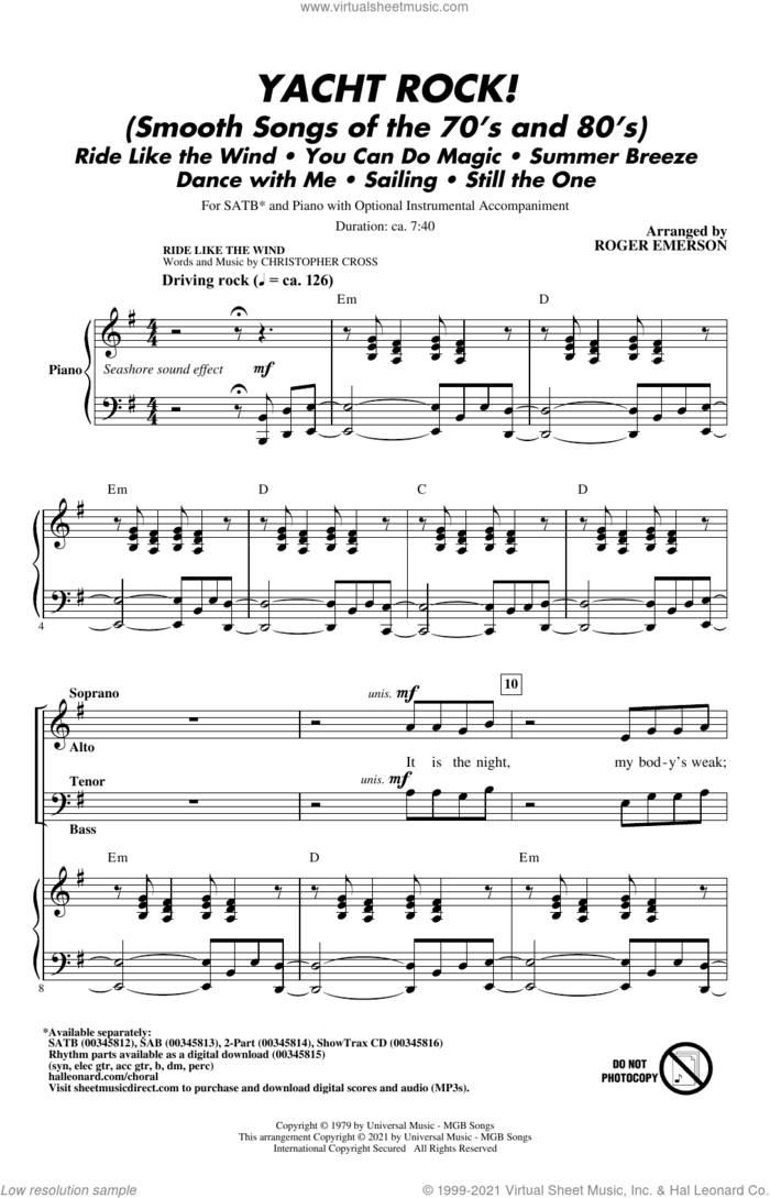 Yacht Rock! (Smooth Songs of the '70s and '80s) sheet music for choir (SATB: soprano, alto, tenor, bass) by Roger Emerson, intermediate skill level