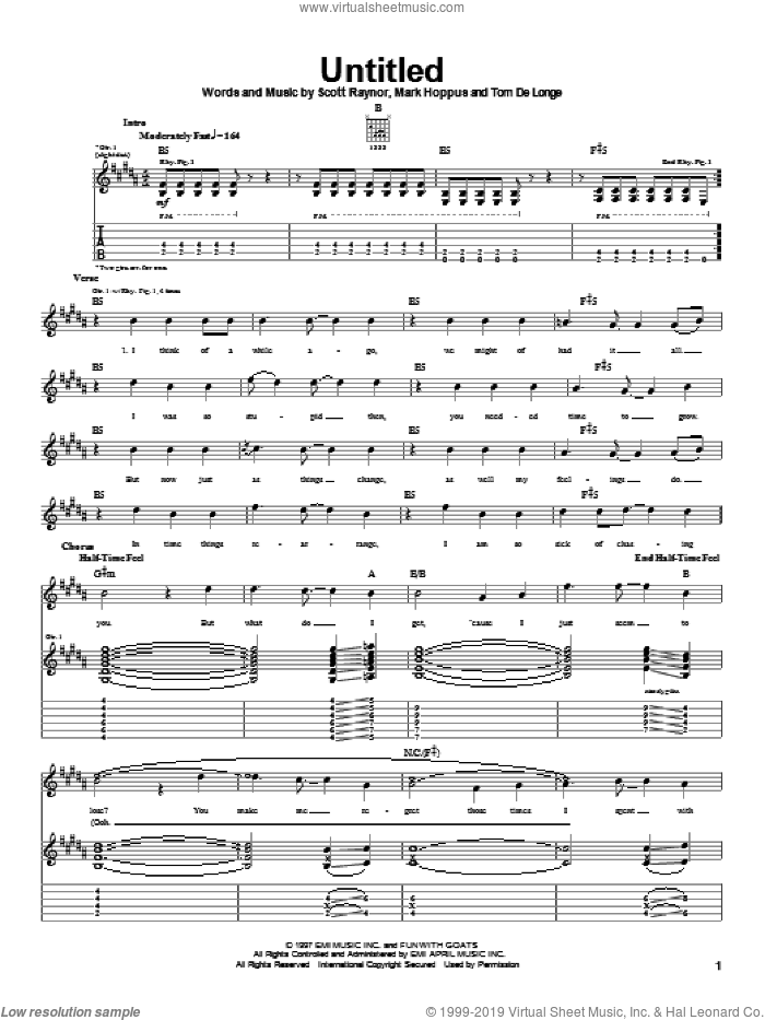 Untitled sheet music for guitar (tablature) by Blink-182, Mark Hoppus, Scott Raynor and Tom DeLonge, intermediate skill level