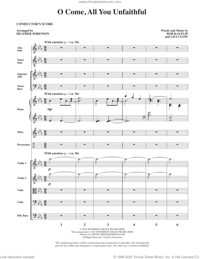 O Come, All You Unfaithful (arr. Heather Sorenson) (COMPLETE) sheet music for orchestra/band by Heather Sorenson, Bob Kauflin, Lisa Clow and Sovereign Grace, intermediate skill level