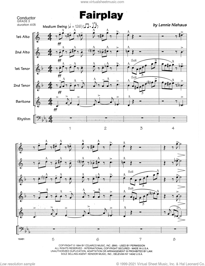 Fairplay (COMPLETE) sheet music for saxophone quartet by Lennie Niehaus, intermediate skill level