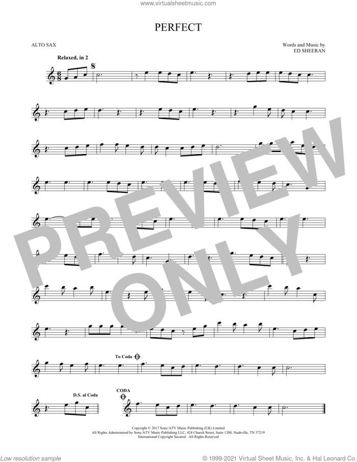 Perfect sheet music for alto saxophone solo by Ed Sheeran, intermediate skill level