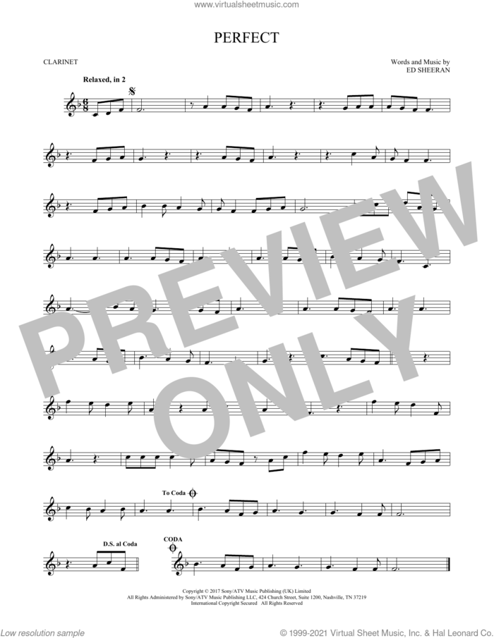 Perfect sheet music for clarinet solo by Ed Sheeran, intermediate skill level