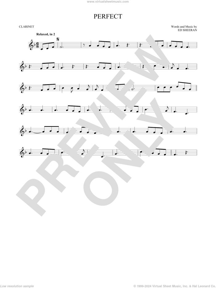 Perfect sheet music for clarinet solo by Ed Sheeran, intermediate skill level