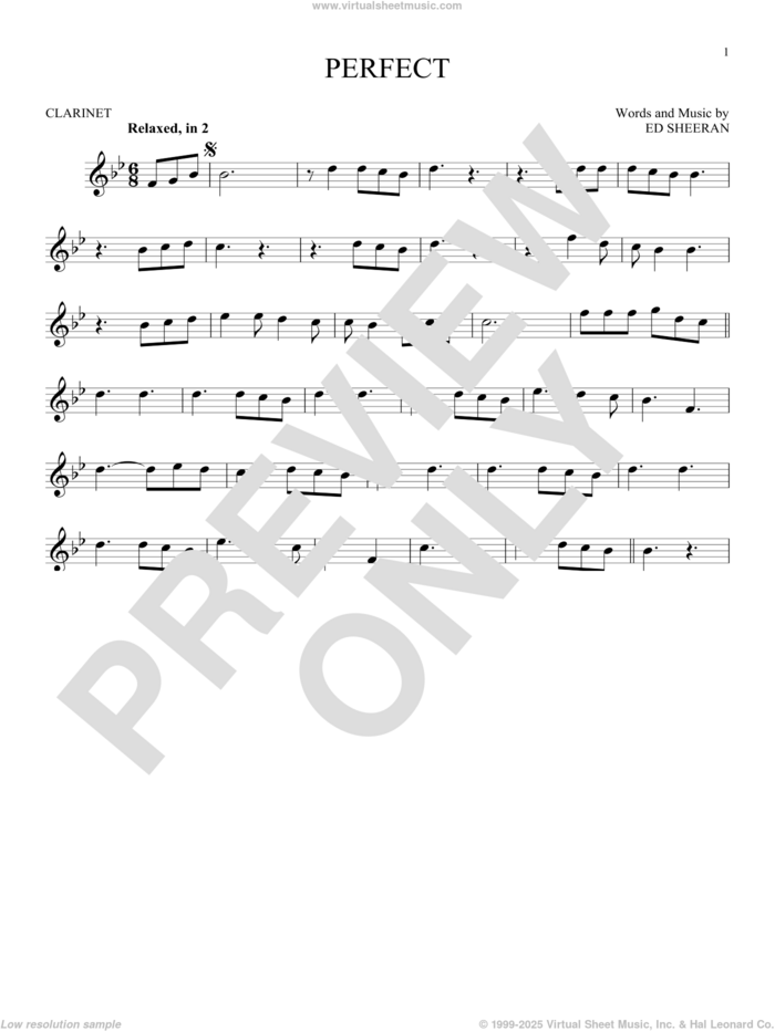 Perfect sheet music for clarinet solo by Ed Sheeran, intermediate skill level