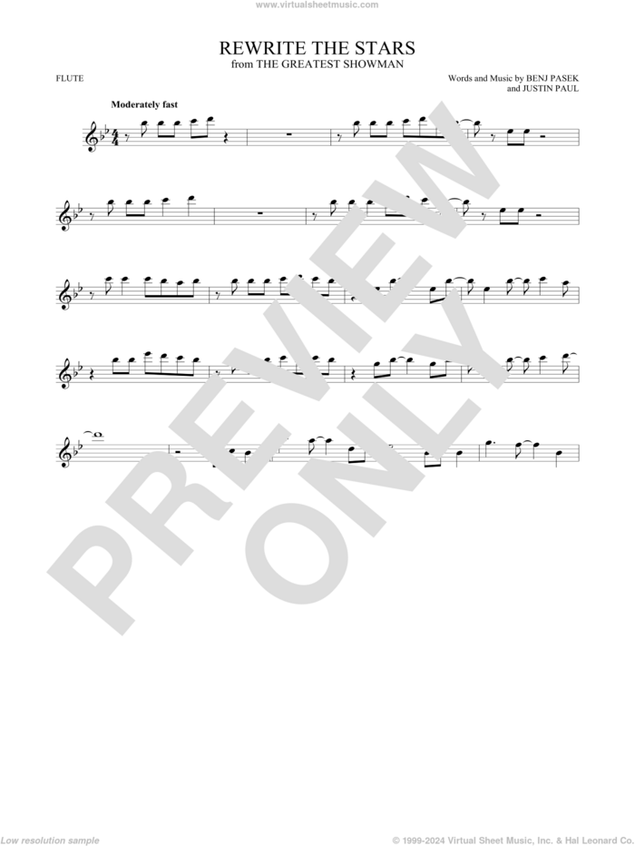 Rewrite The Stars (from The Greatest Showman) sheet music for flute solo by Zac Efron & Zendaya, Benj Pasek and Justin Paul, intermediate skill level