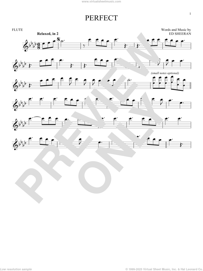 Perfect sheet music for flute solo by Ed Sheeran, intermediate skill level