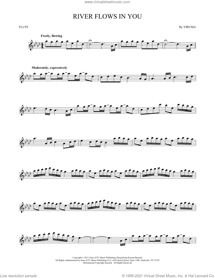 River Flows In You sheet music for flute solo by Yiruma, intermediate skill level