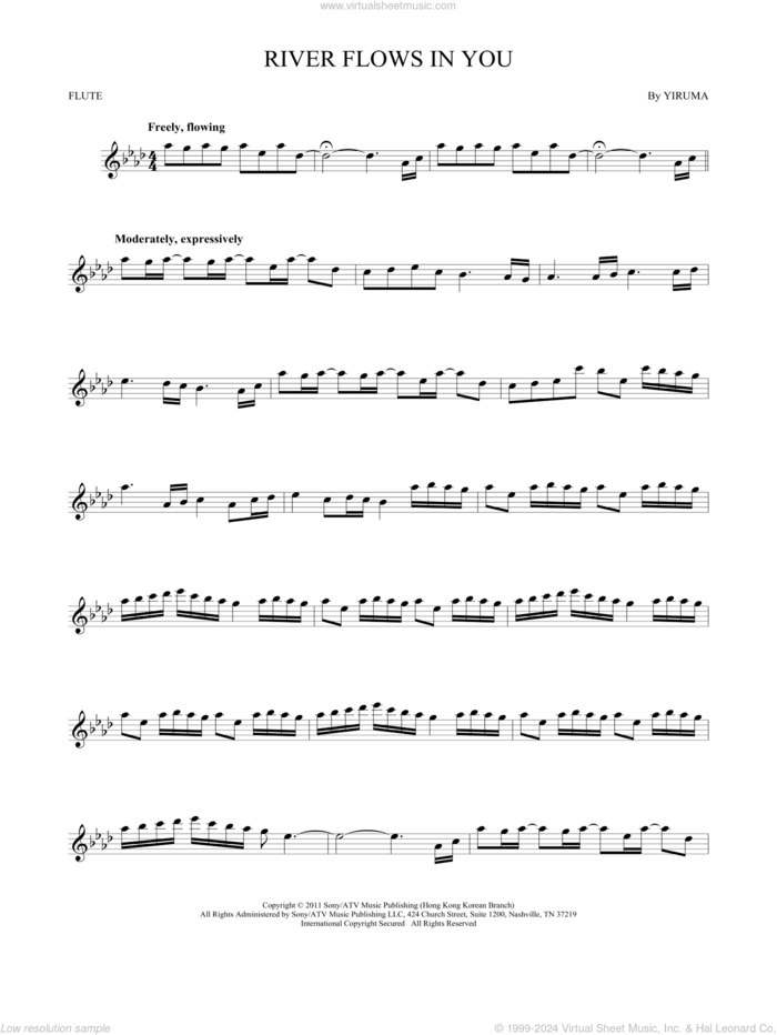 River Flows In You sheet music for flute solo by Yiruma, intermediate skill level