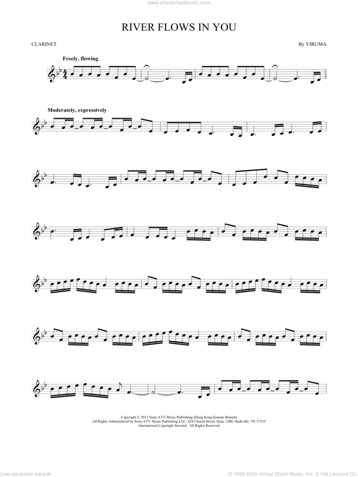 River Flows In You sheet music for clarinet solo by Yiruma, intermediate skill level