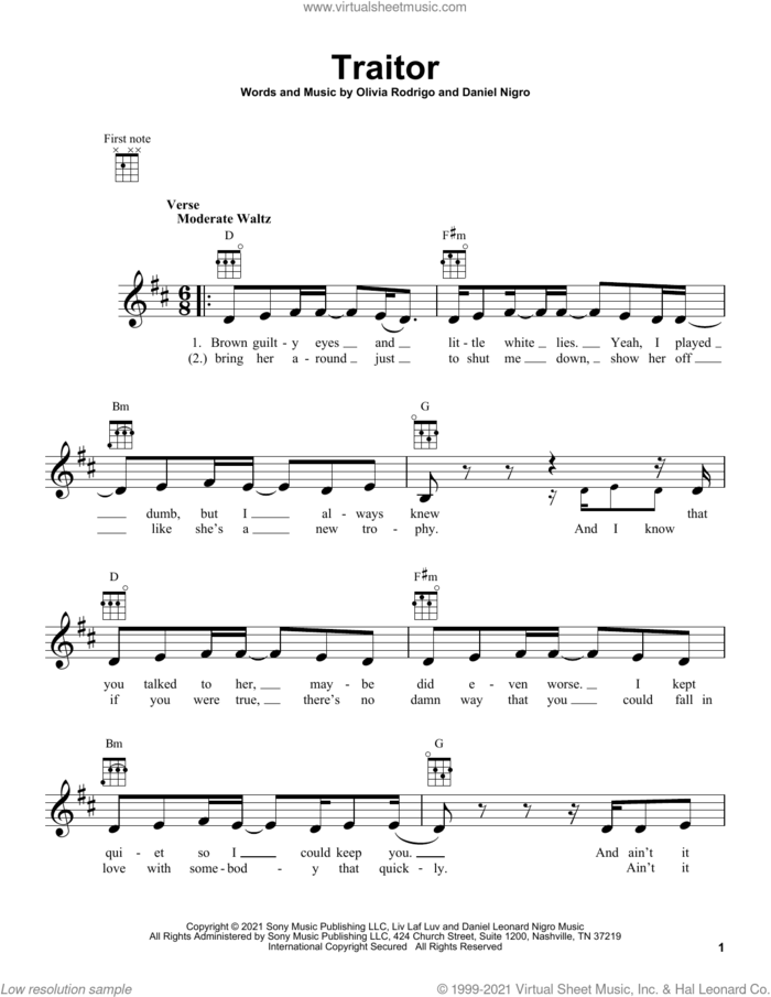 traitor sheet music for piano solo (PDF-interactive)