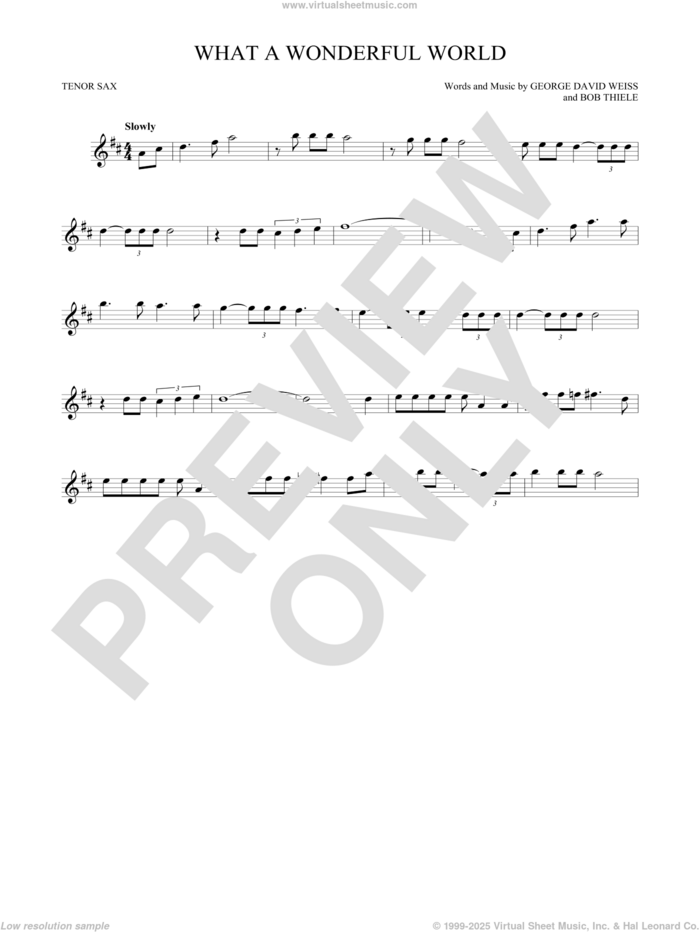 What A Wonderful World sheet music for tenor saxophone solo by Louis Armstrong, Bob Thiele and George David Weiss, intermediate skill level