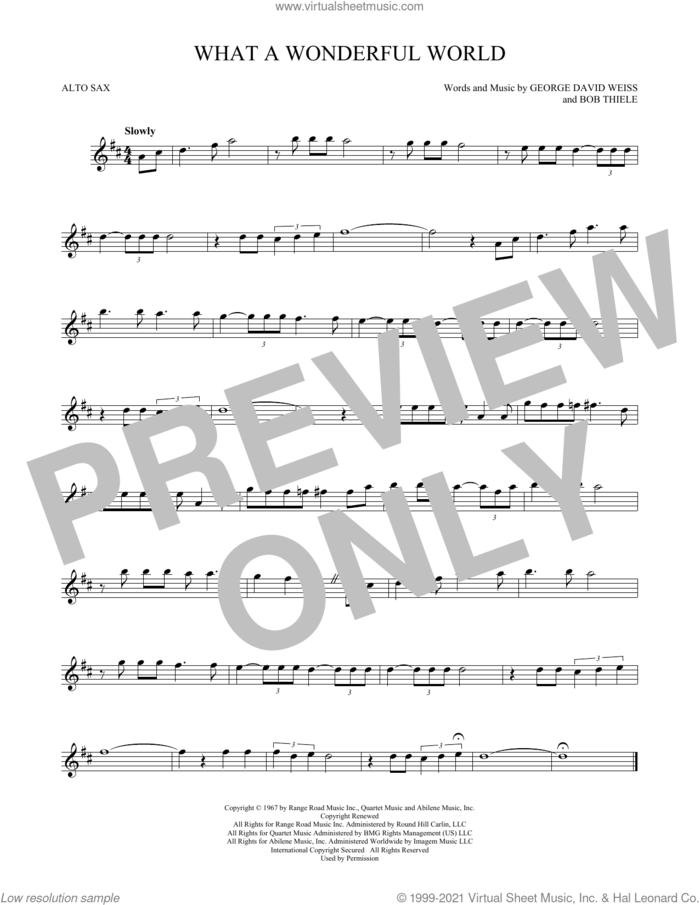 What A Wonderful World sheet music for alto saxophone solo by Louis Armstrong, Bob Thiele and George David Weiss, intermediate skill level