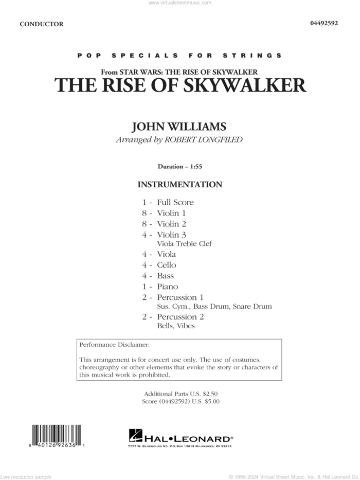 The Rise of Skywalker (from The Rise of Skywalker) (arr. Longfield) sheet music for orchestra (full score) by John Williams and Robert Longfield, intermediate skill level