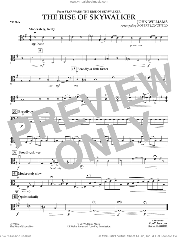The Rise of Skywalker (from The Rise of Skywalker) (arr. Longfield) sheet music for orchestra (viola) by John Williams and Robert Longfield, intermediate skill level