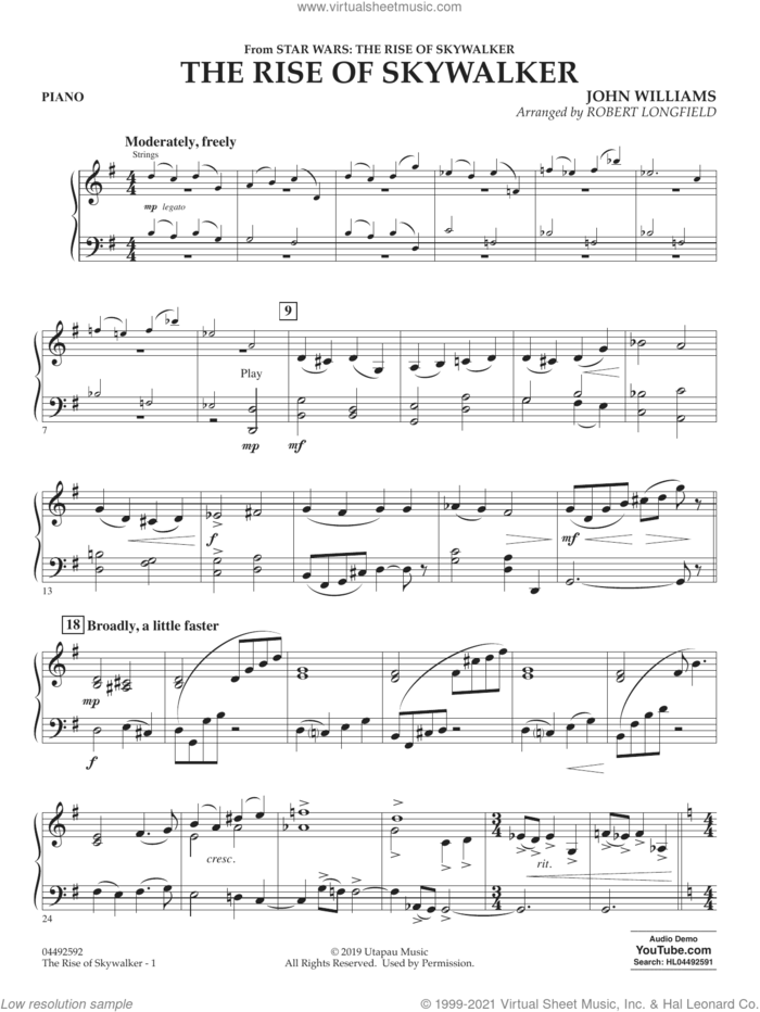 The Rise of Skywalker (from The Rise of Skywalker) (arr. Longfield) sheet music for orchestra (piano) by John Williams and Robert Longfield, intermediate skill level