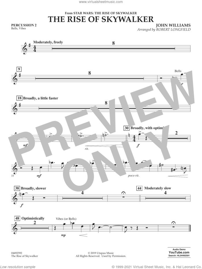 The Rise of Skywalker (from The Rise of Skywalker) (arr. Longfield) sheet music for orchestra (percussion 2) by John Williams and Robert Longfield, intermediate skill level