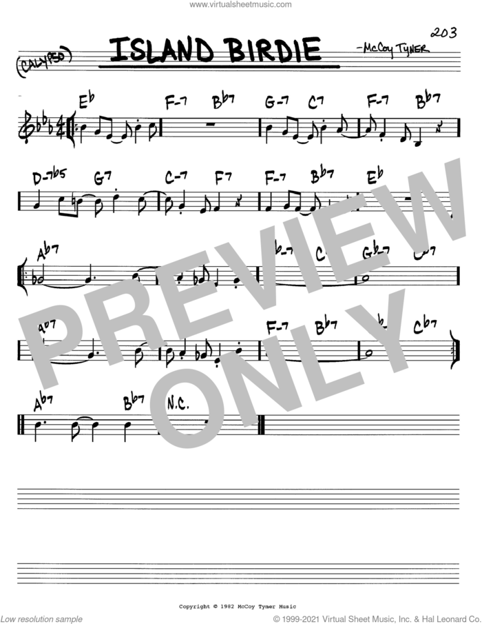 Island Birdie sheet music for voice and other instruments (in C) by McCoy Tyner, intermediate skill level