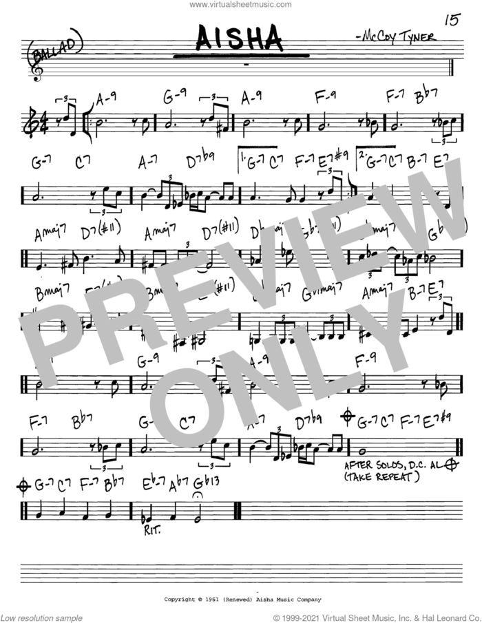 Aisha sheet music for voice and other instruments (in C) by McCoy Tyner, intermediate skill level