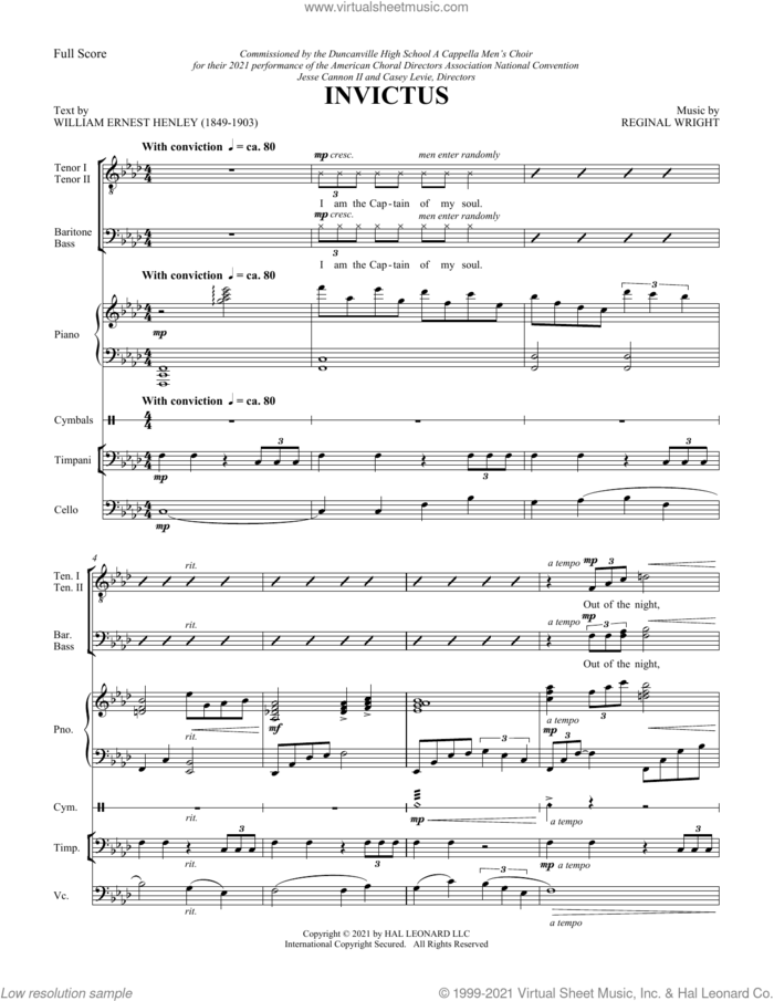 Invictus (COMPLETE) sheet music for orchestra/band by Reginal Wright and William Ernest Henley, intermediate skill level