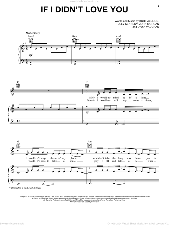 If I Didn't Love You sheet music for voice, piano or guitar by Jason Aldean & Carrie Underwood, John Morgan, Kurt Allison, Lydia Vaughan and Tully Kennedy, intermediate skill level