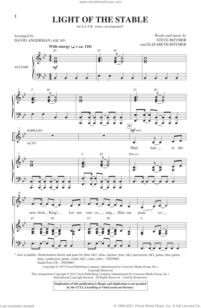 Light Of The Stable (from All Is Well) (arr. David Angerman) sheet music for choir (SATB: soprano, alto, tenor, bass) by Steve Rhymer and Elizabeth Rhymer, David Angerman, Elizabeth Rhymer and Steve Rhymer, intermediate skill level