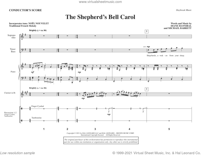 The Shepherd's Bell Carol (COMPLETE) sheet music for orchestra/band by Michael Barrett, Diane Hannibal and Diane Hannibal and Michael Barrett, intermediate skill level