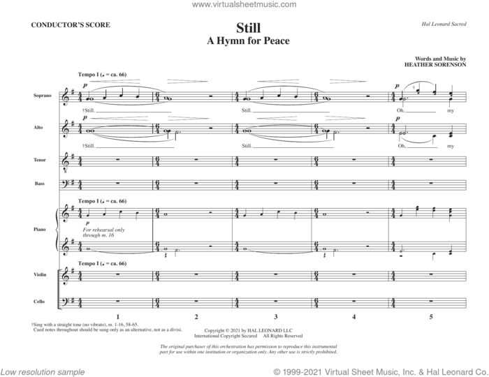Still (A Hymn For Peace) (COMPLETE) sheet music for orchestra/band by Heather Sorenson, intermediate skill level