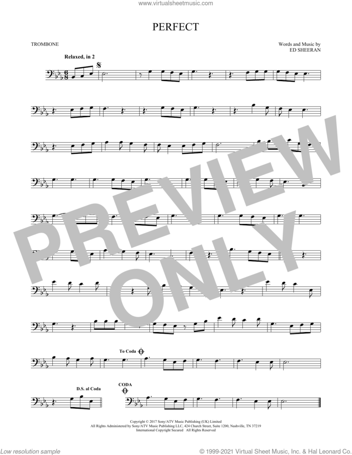 Perfect sheet music for trombone solo by Ed Sheeran, intermediate skill level