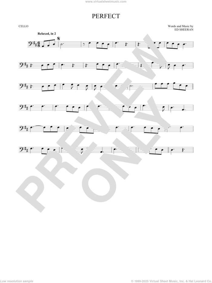 Perfect sheet music for cello solo by Ed Sheeran, intermediate skill level