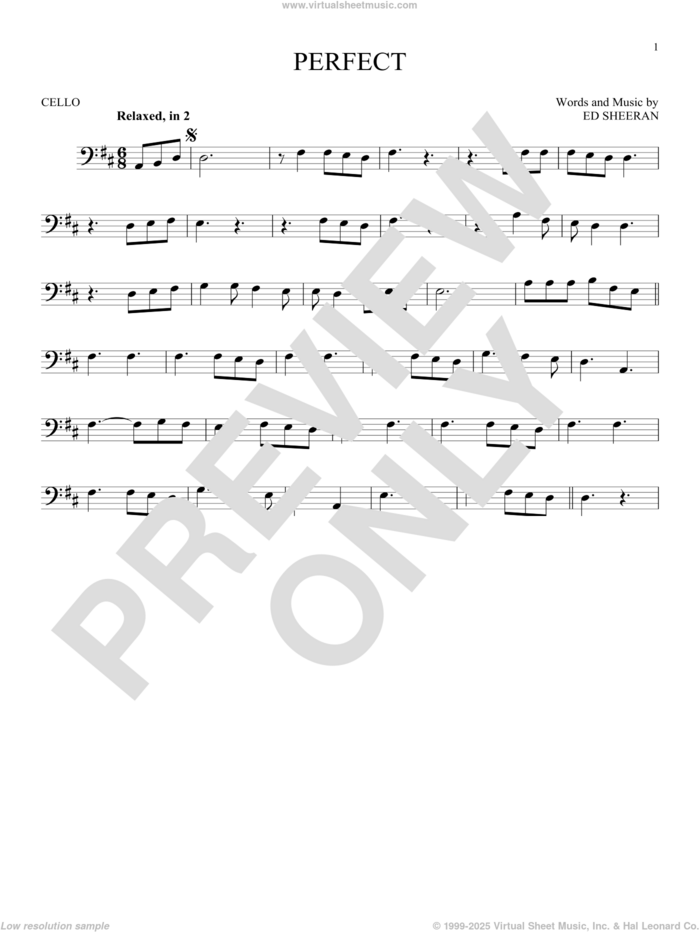 Perfect sheet music for cello solo by Ed Sheeran, intermediate skill level